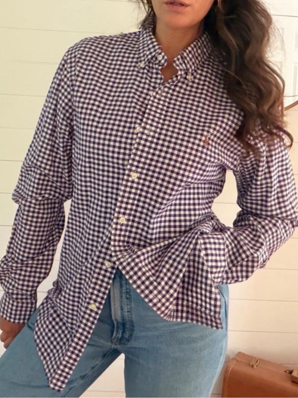 Ralph Lauren Purple and White Gingham Button-Up Shirt - Men’s Large